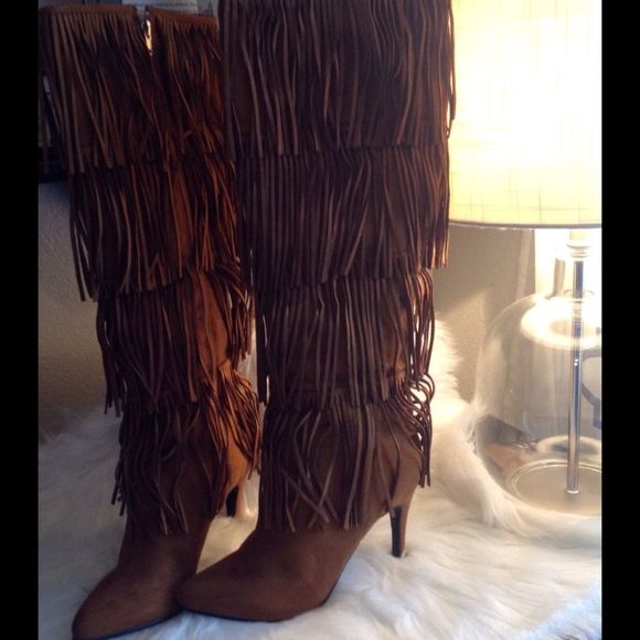 “ On Sale” Fringed Knee High - High Heel Boots - Picture 6 of 8